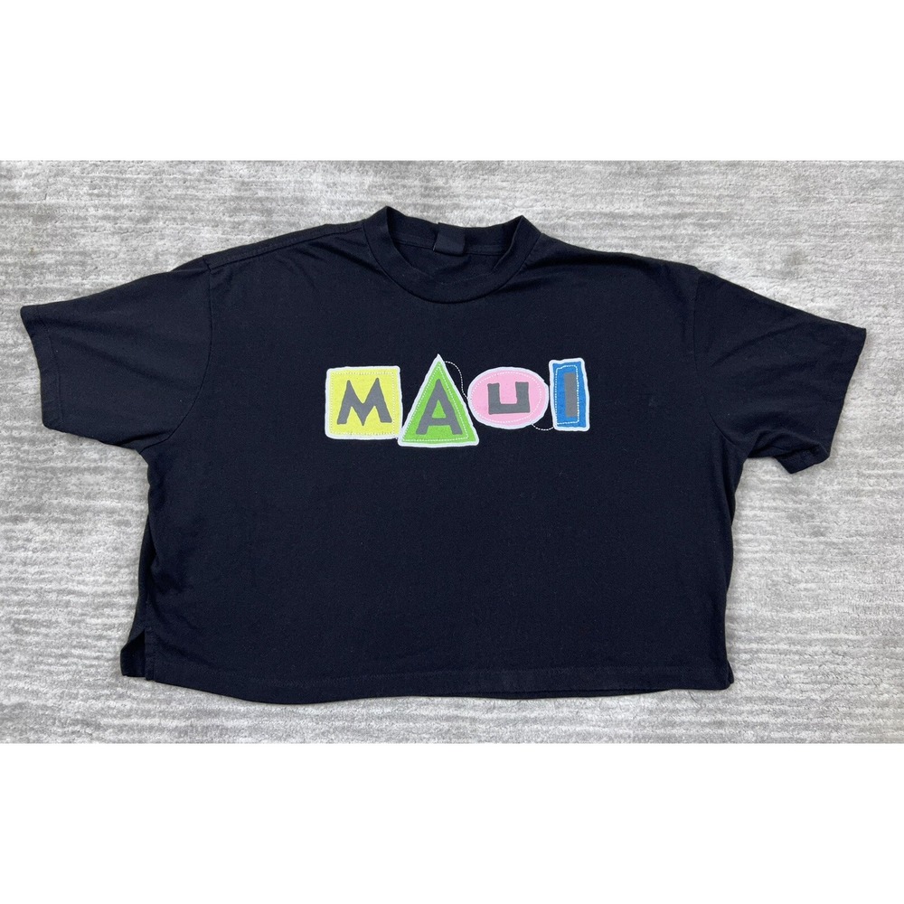 Maui and Sons T-Shirt Womens XS Black Cropped Graphic Surf Boxy IT191964B